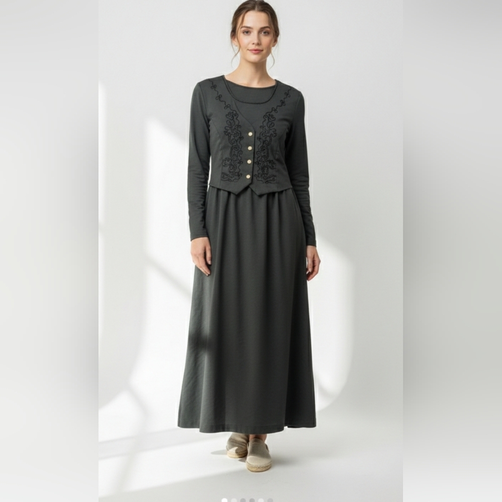 Vintage Basia Dress Green Maxi Grunge Goth Whimsigoth Boho Layered 20W